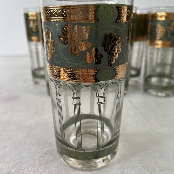 8 Cera‎ Golden Grapes Green Tall Highball Tumblers Vintage MCM Glasses - Picture 3 of 9